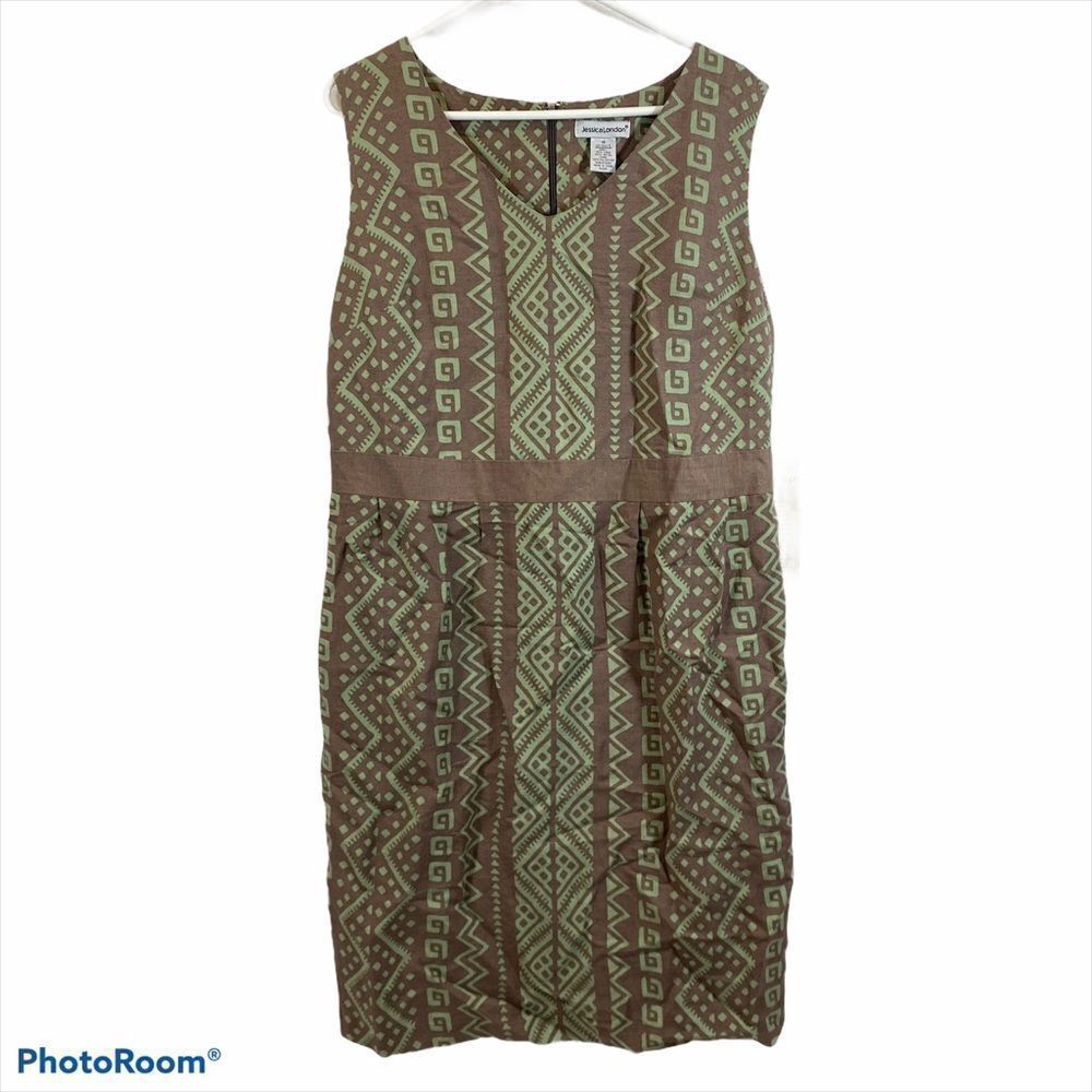 NWT Jessica London Linen‎ Blend Print Dress Size 14